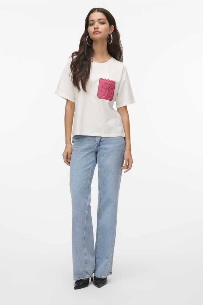 VMDAMBRA S/S O-NECK T-SHIRT JRS BTQ 10330122 Snow White/RED/PINK